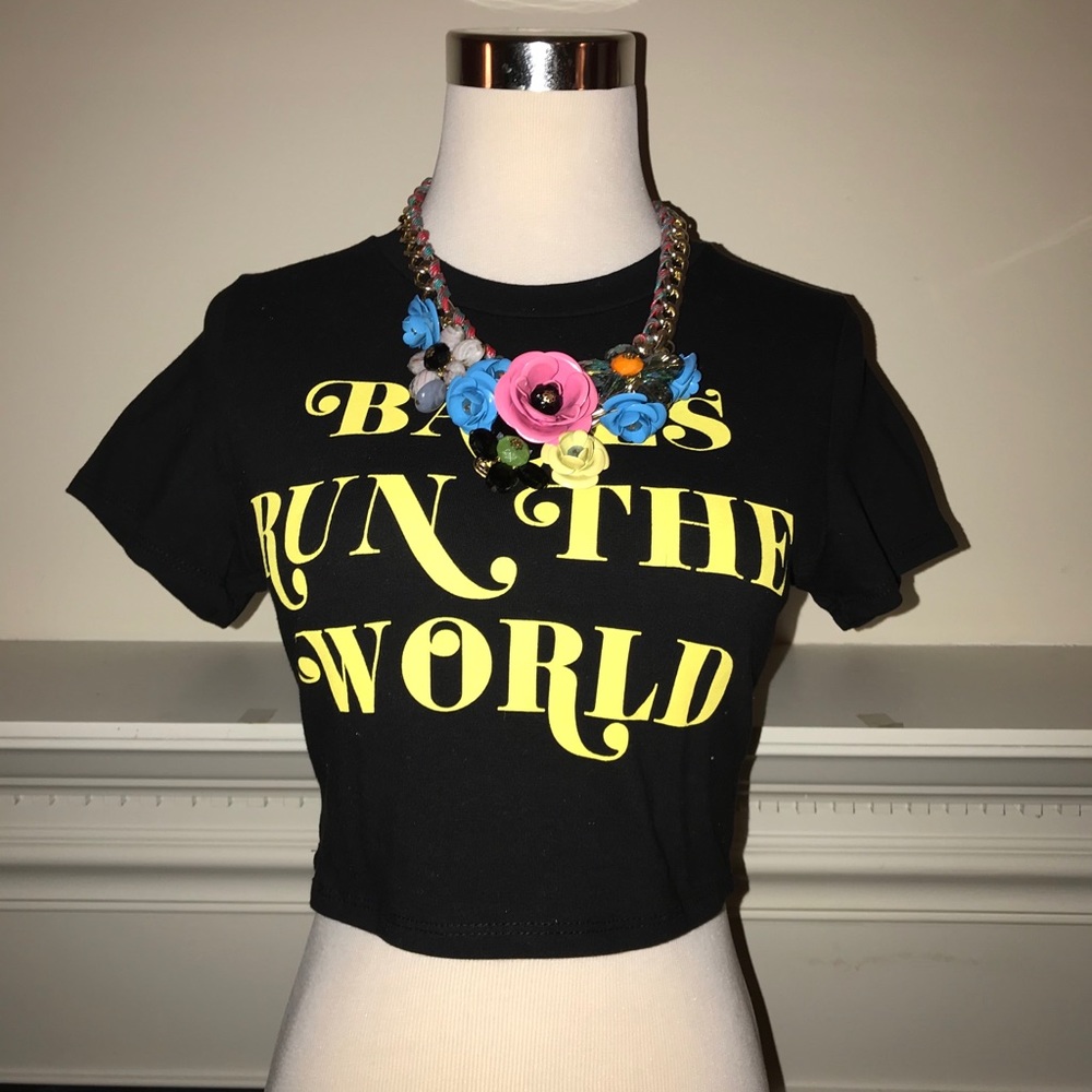 Topia | Black Graphic Print Crop Top Tee